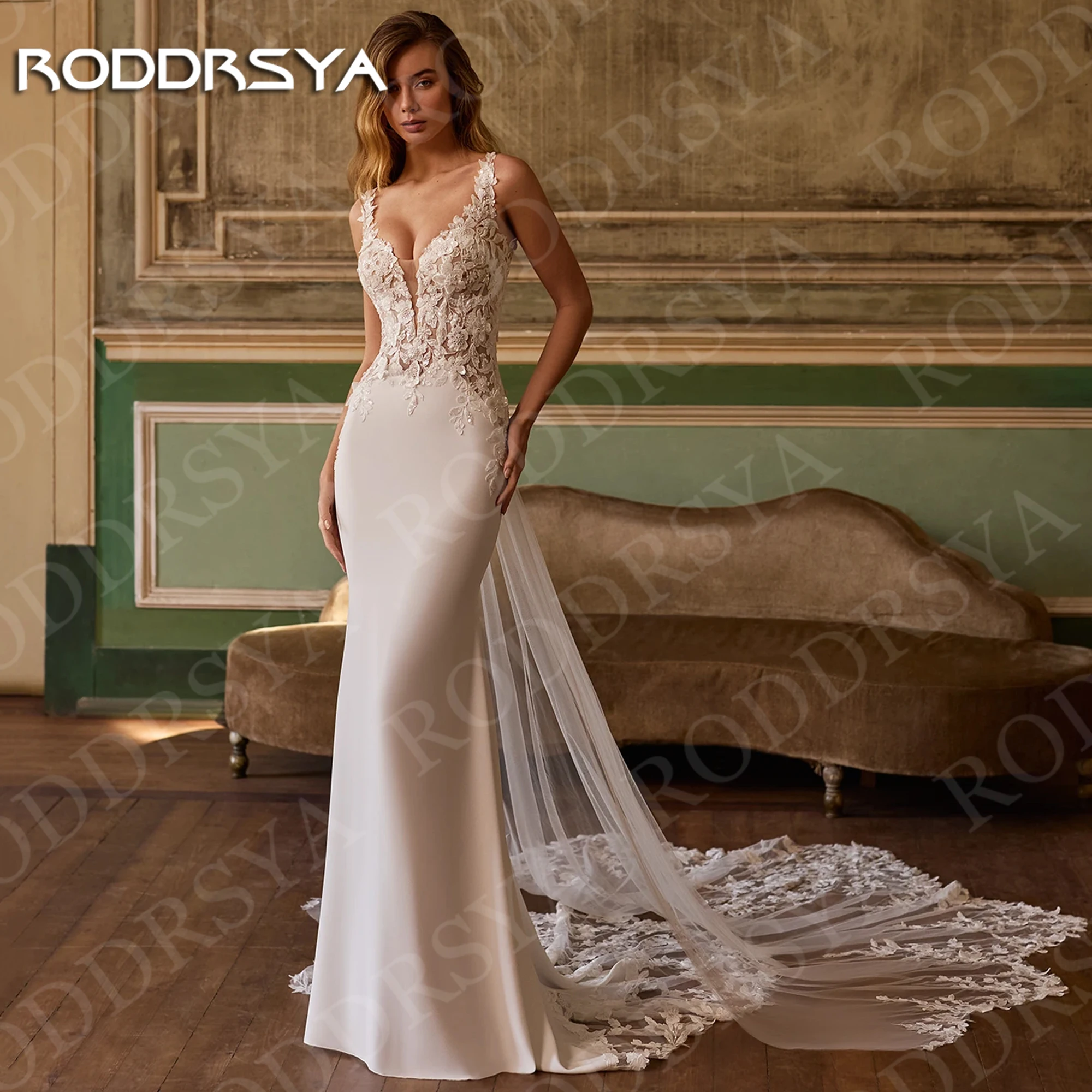 RODDRSYA Mermaid V Neck Wedding Dress Elegant Appliques Lace Crepe Bride Dresses Detachable Train Customized robe de mariée 2026
RODDRSYA Mermaid V Neck Wedding Dress Elegant Appliques Lace Crepe Bride Dresses Detachable Train Customized robe de mariée 2026