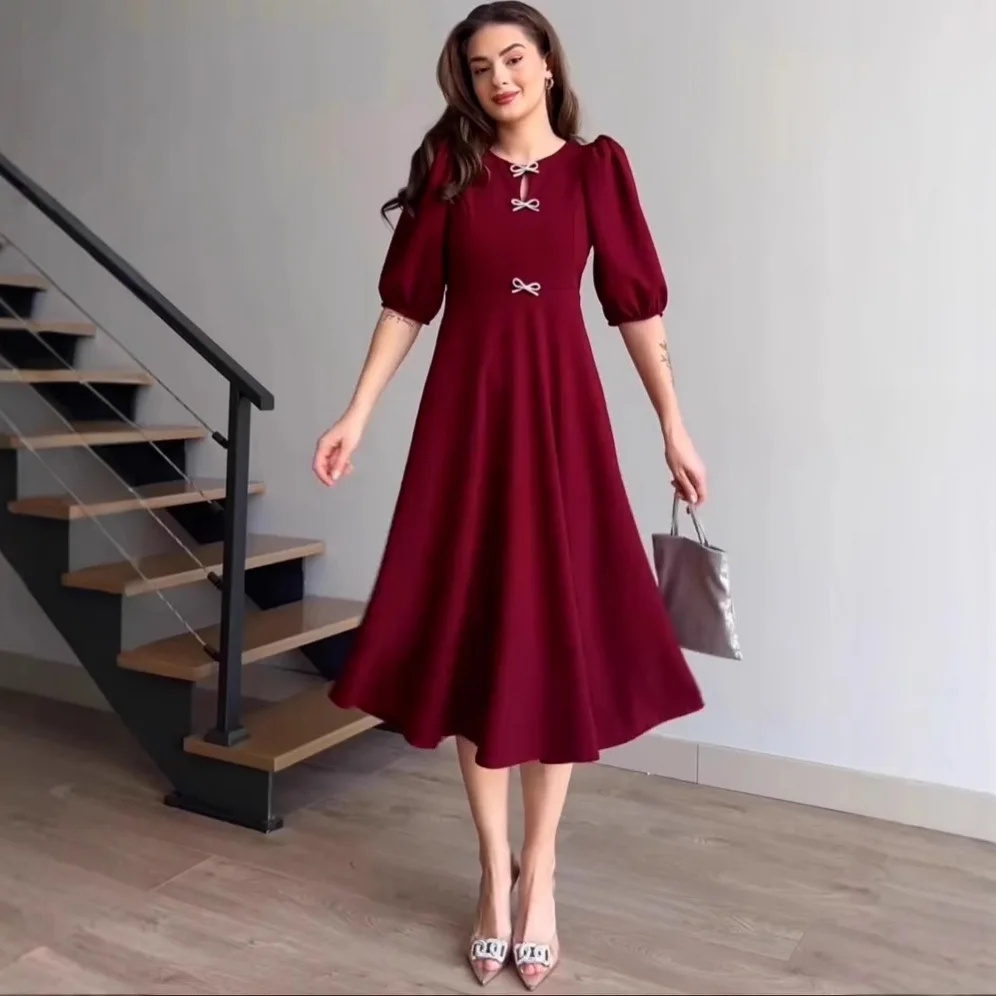 Dresses Women Long Dress Round Collar Lace Up Bow Half Sleeves Maxi Gown 2026 Summer Office Lady Elegant Vestidos A Line
Dresses Women Long Dress Round Collar Lace Up Bow Half Sleeves Maxi Gown 2026 Summer Office Lady Elegant Vestidos A Line