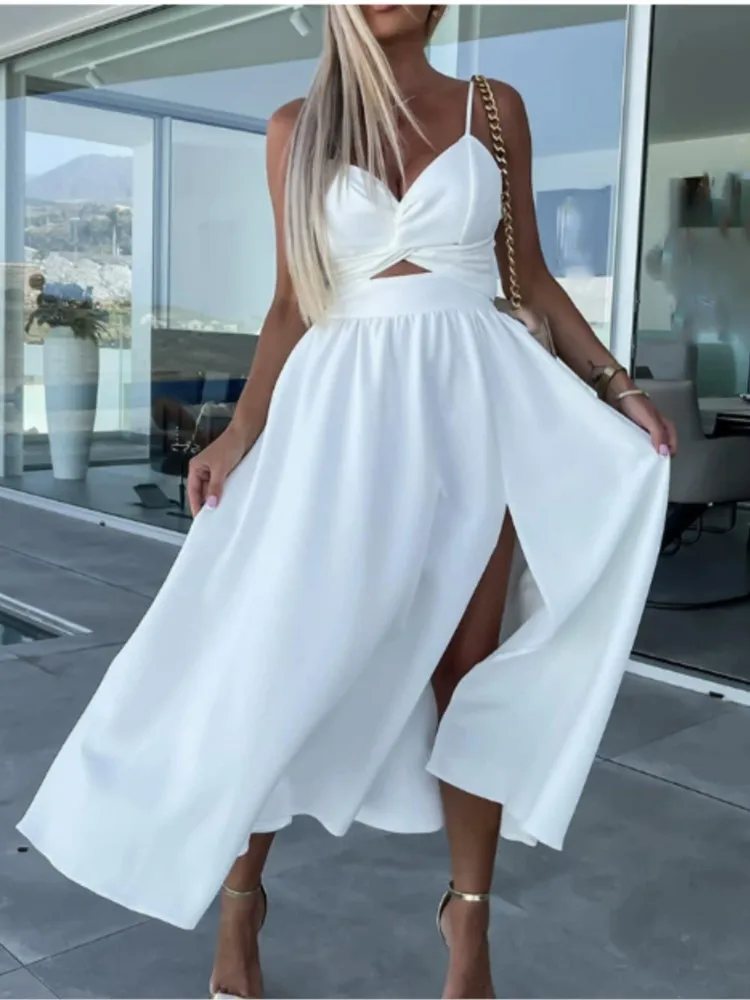 New Women's Suspender V-neck Wide Swing Dress Slim Backless Midi Dress Summer Fashion Elegant Casual Solid Dresses Robe Femme
New Women's Suspender V-neck Wide Swing Dress Slim Backless Midi Dress Summer Fashion Elegant Casual Solid Dresses Robe Femme