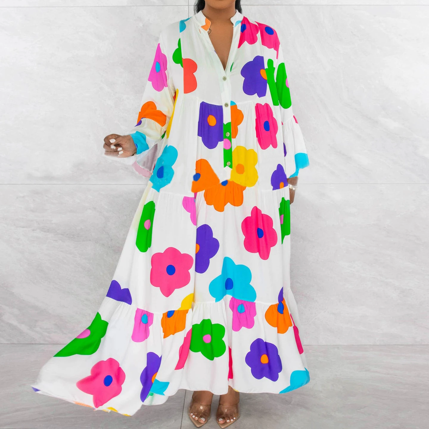 Summer Casual Tie Dyed Printed Dress V-Neck Single Breasted Long Sleeved Draped Women Casual Loose Dresses
Summer Casual Tie Dyed Printed Dress V-Neck Single Breasted Long Sleeved Draped Women Casual Loose Dresses