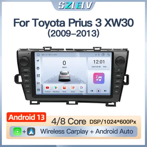 For Toyota Prius 3 XW30 2009-2013 Android Car Radio Stereo Multimedia Audio Carplay AUTO Navigation Bluetooth GPS DSP Player BT