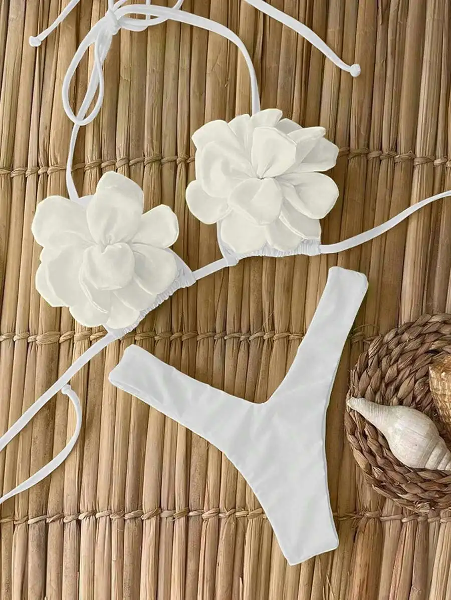 White Floral Flower Detail Triangle Bikini Set For Women Beach Vacation Swimwear
White Floral Flower Detail Triangle Bikini Set For Women Beach Vacation Swimwear