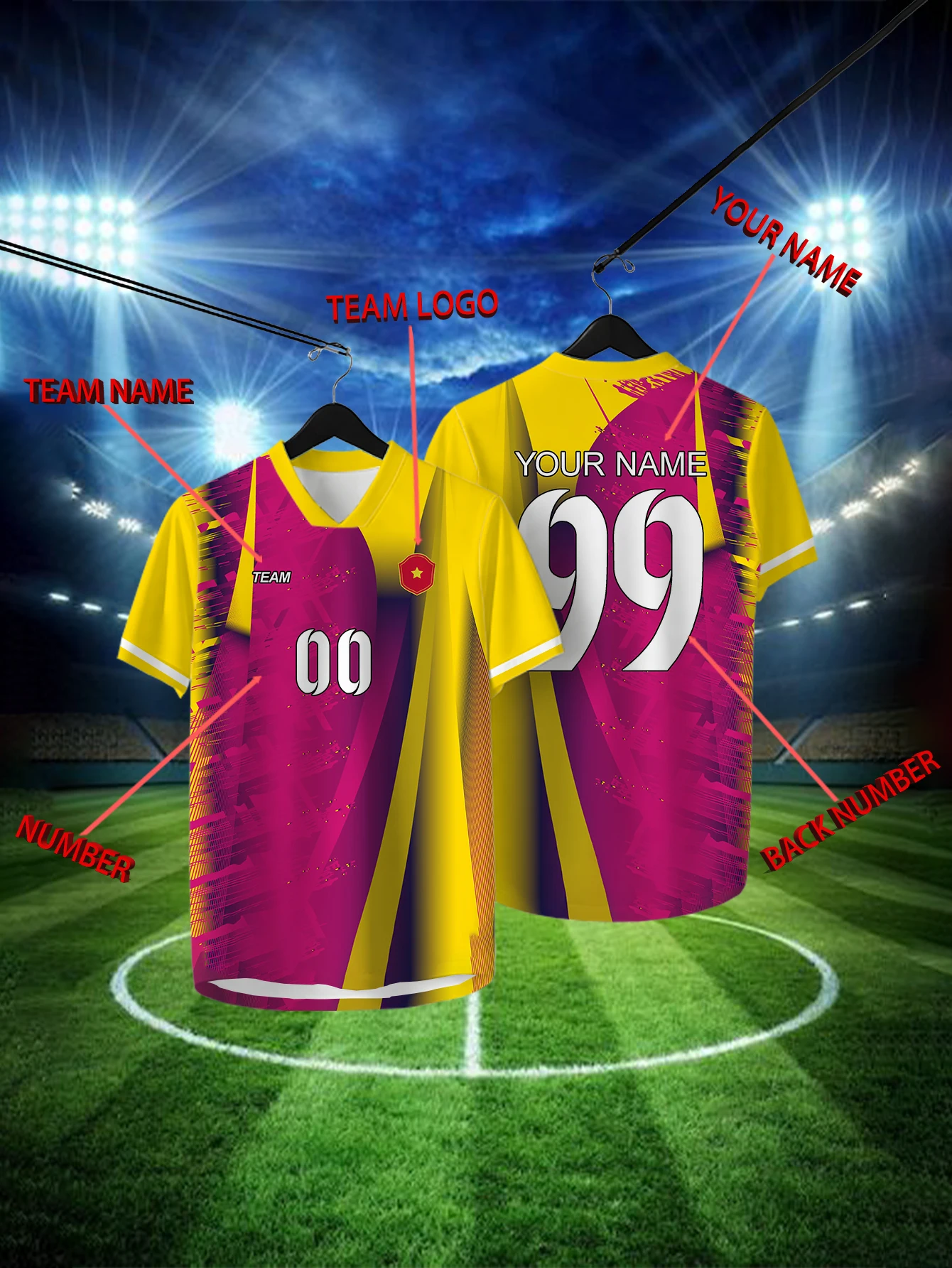 Customized Geometric Yellow Short Sleeved Shirt with Team Name, Emblem, Name and Number, Outdoor Sports Short Sleeved T-shirt 
Customized Geometric Yellow Short Sleeved Shirt with Team Name, Emblem, Name and Number, Outdoor Sports Short Sleeved T-shirt