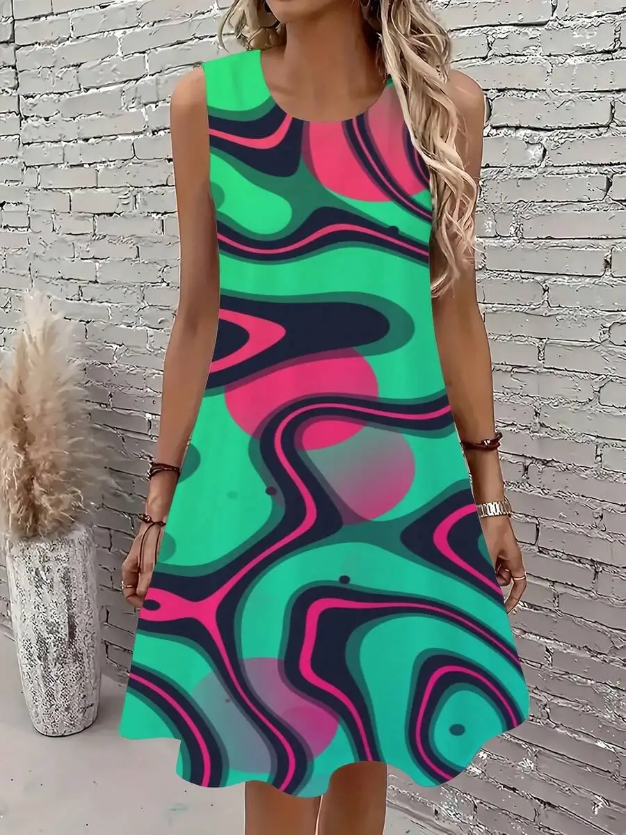 Womens Sleeveless Abstract Pattern Dress Round Neck Loose Fit Casual Summer Wear
Womens Sleeveless Abstract Pattern Dress Round Neck Loose Fit Casual Summer Wear