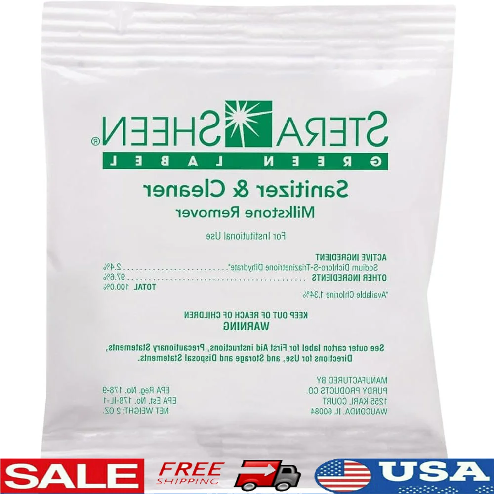 Sanitizer Cleaner Ice Cream Machines 100 Count 2oz Packets Multifunctional Milkstone Remover NSF Approved Non Corrosive Descaler
Sanitizer Cleaner Ice Cream Machines 100 Count 2oz Packets Multifunctional Milkstone Remover NSF Approved Non Corrosive Descaler