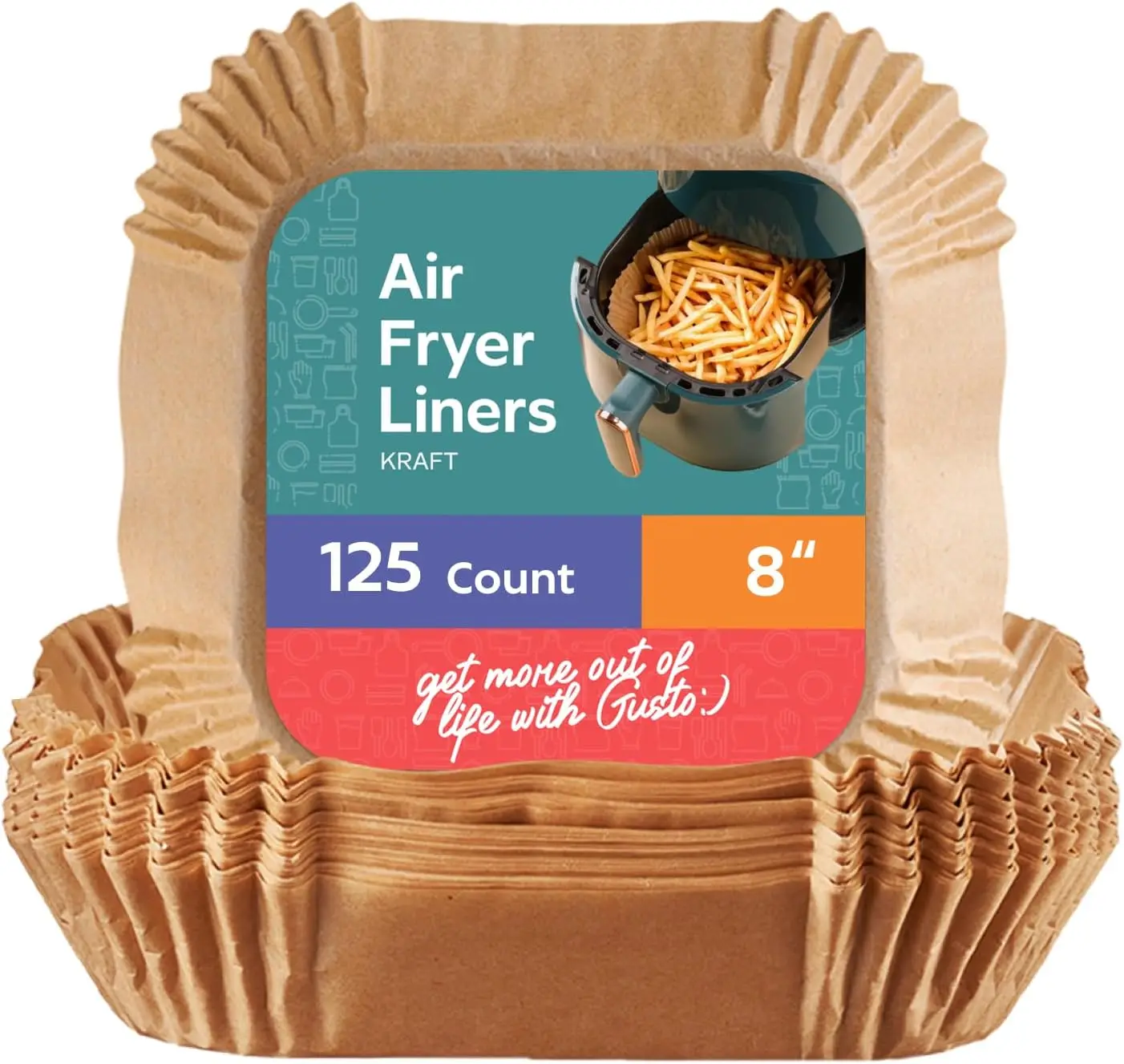 8 Inch Square Air Fryer Liners, 125 Count - Non-Stick, Heat Resistant Parchment Paper for 5-8 QT Air Fryers
8 Inch Square Air Fryer Liners, 125 Count - Non-Stick, Heat Resistant Parchment Paper for 5-8 QT Air Fryers