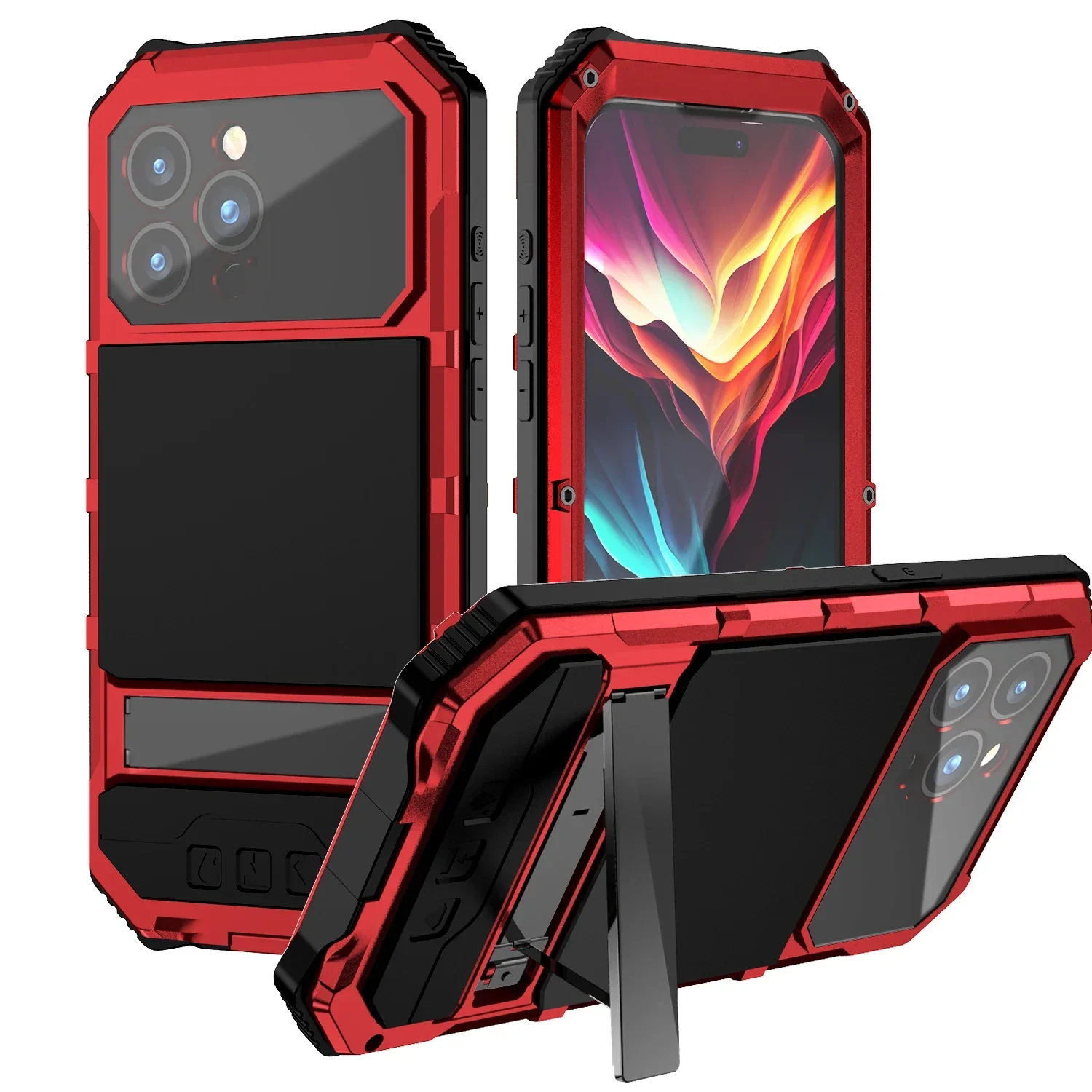 For iPhone 16 Pro Max 15 Plus Heavy Duty Metal Phone Case Shockproof Rugged Aluminum Silicone Cover Screen Lens Protector Stand
For iPhone 16 Pro Max 15 Plus Heavy Duty Metal Phone Case Shockproof Rugged Aluminum Silicone Cover Screen Lens Protector Stand