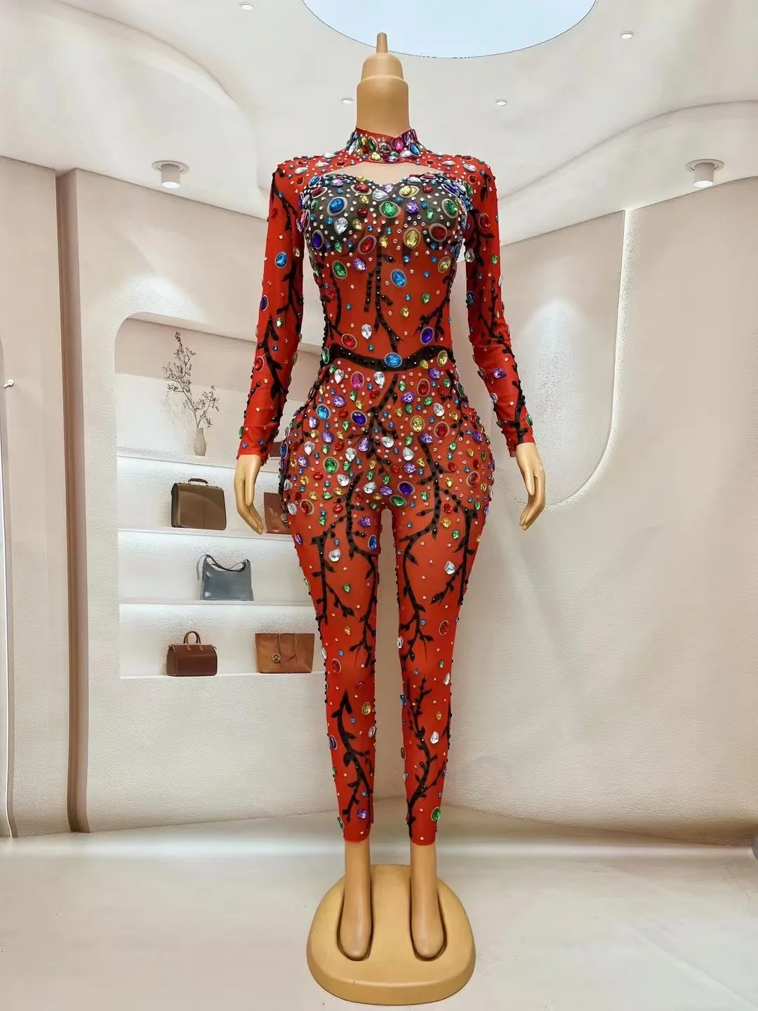 Colorful Big Rhinestones Brown Mesh Bodysuit Evening Birthday Celebrate SexyJumpsuit Outfit Dance Performance Costumeheiman
Colorful Big Rhinestones Brown Mesh Bodysuit Evening Birthday Celebrate SexyJumpsuit Outfit Dance Performance Costumeheiman