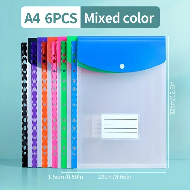 6pcs A4 High-Capacity Loose-Leaf File Bags Binding Rings,Expandable Button and Label Pockets with 11-Hole Suitable for School
6pcs A4 High-Capacity Loose-Leaf File Bags Binding Rings,Expandable Button and Label Pockets with 11-Hole Suitable for School