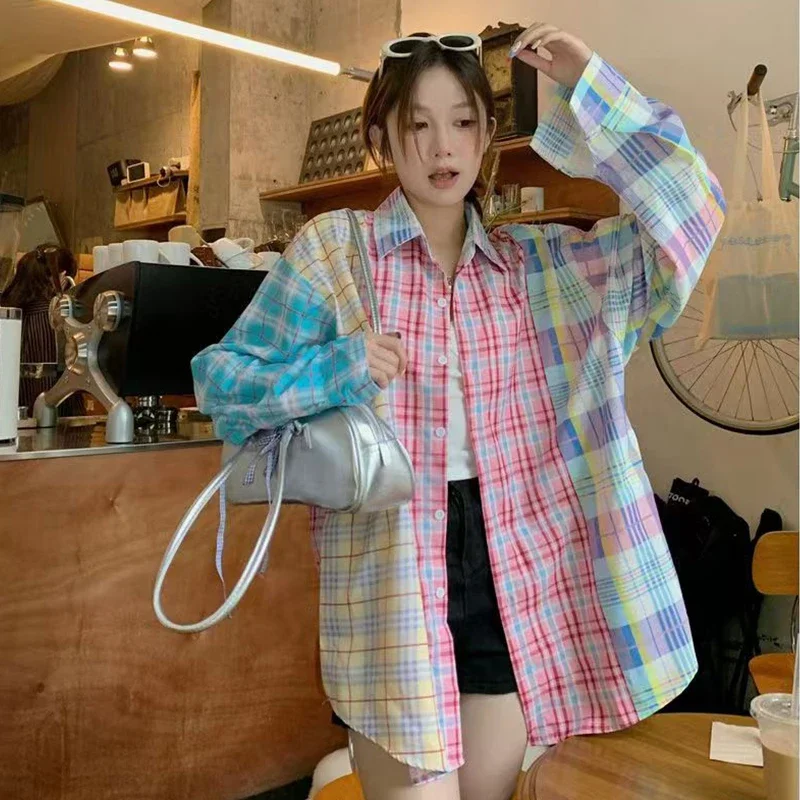 Dopamine Color Plaid Shirts Cardigan Long Sleeve Loose Shirts Women Blouse Korean Fashion Preppy Style Autumn Jackets Tops 2025
Dopamine Color Plaid Shirts Cardigan Long Sleeve Loose Shirts Women Blouse Korean Fashion Preppy Style Autumn Jackets Tops 2025