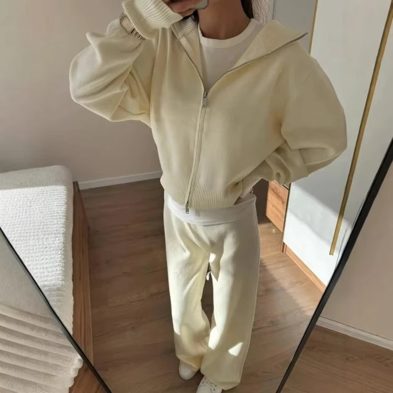 New Women's Commuting Long Sleeved Double Zipper Cardigan and Pants, Two Pieces
New Women's Commuting Long Sleeved Double Zipper Cardigan and Pants, Two Pieces