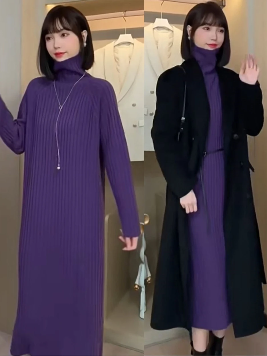 Осенне-зимний утепленный вязаный свитер свободного кроя средней длины с высоким воротником, базовая теплая термо-кофта однотонного цвета.
Осенне-зимний утепленный вязаный свитер свободного кроя средней длины с высоким воротником, базовая теплая термо-кофта однотонного цвета.