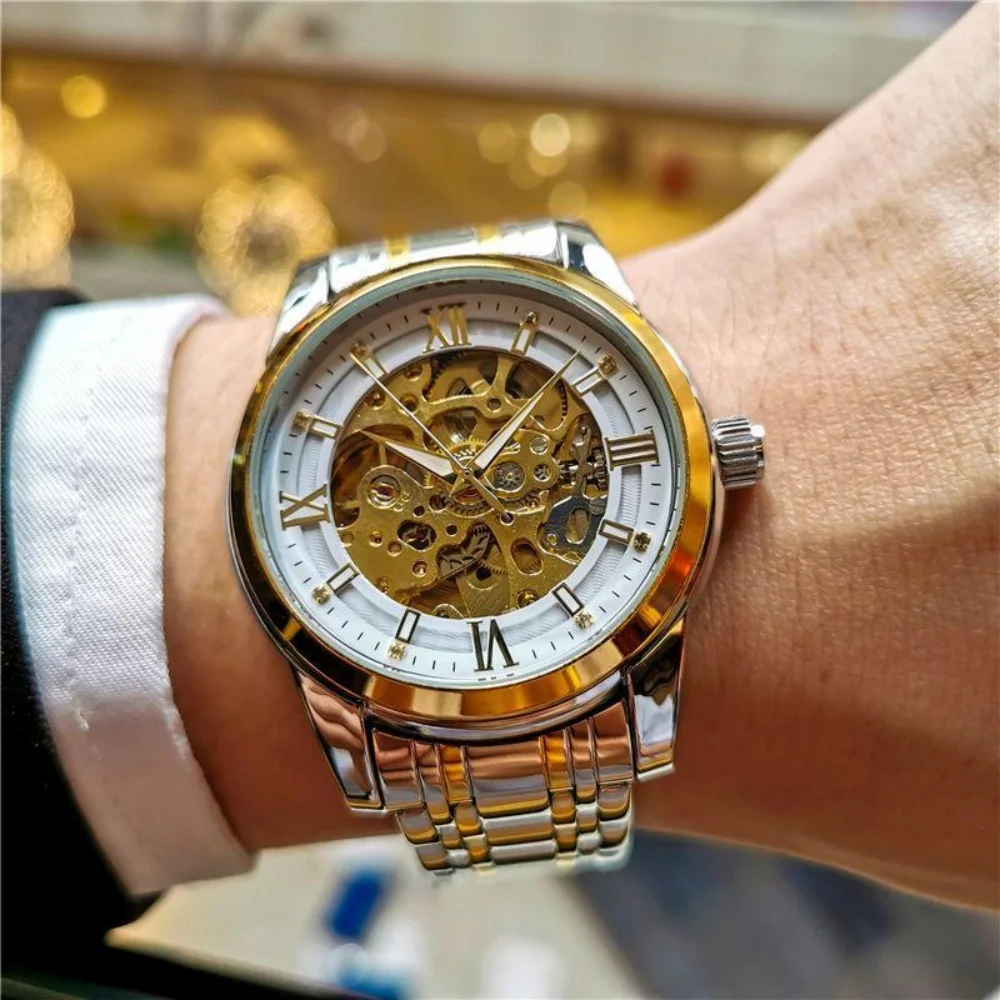 Luxurious Business Casual Men's Mechanical Watch, Automatic Winding, Skeleton Design, Round Dial, Stainless Steel Strap, Mechanical Movement, European and American Style, Fashionable, Simple, Unique, Cool Street Style Men's Watch, the Best Gift for Him
Luxurious Business Casual Men's Mechanical Watch, Automatic Winding, Skeleton Design, Round Dial, Stainless Steel Strap, Mechanical Movement, European and American Style, Fashionable, Simple, Unique, Cool Street Style Men's Watch, the Best Gift for Him