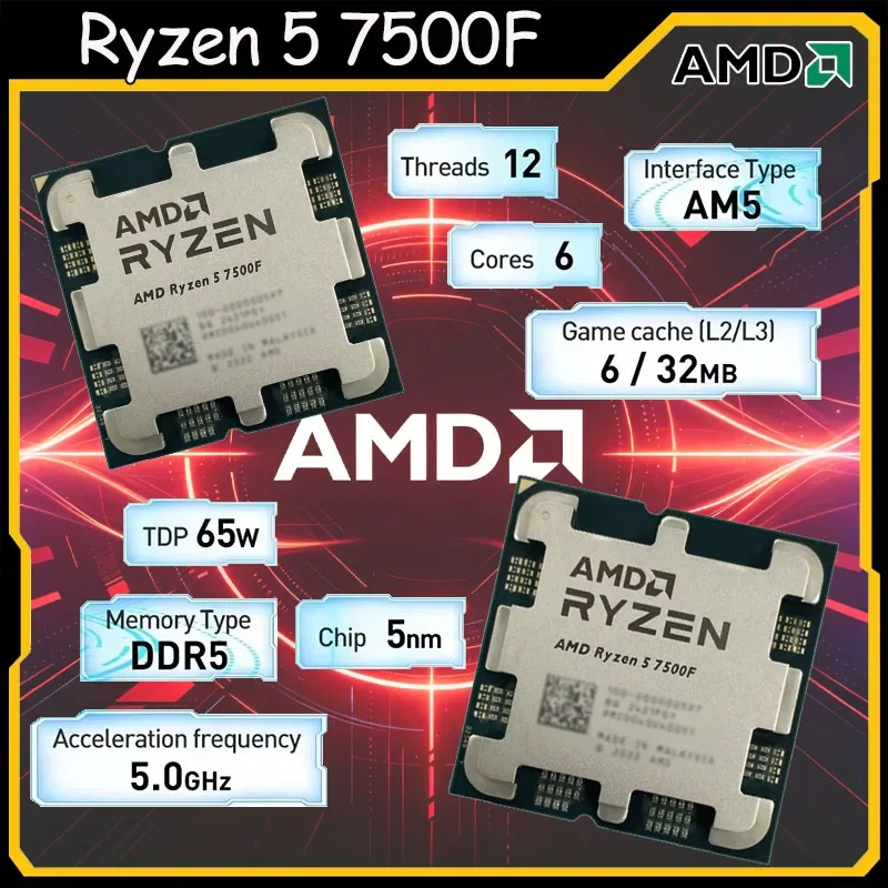 AMD R5 7500F Socket AM5 Desktop Processor 6C12T 3.7GHz Base Frequency 32MB Cache 65W 5nm DDR5 Gaming CPU For DIY PC Gamers
AMD R5 7500F Socket AM5 Desktop Processor 6C12T 3.7GHz Base Frequency 32MB Cache 65W 5nm DDR5 Gaming CPU For DIY PC Gamers