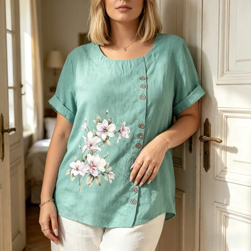 New Chinese Style Summer O-neck Short Sleeve Loose Button Print T-shirts Fashion Elegant Plus Size Blouse Casual Oversized Tee
New Chinese Style Summer O-neck Short Sleeve Loose Button Print T-shirts Fashion Elegant Plus Size Blouse Casual Oversized Tee