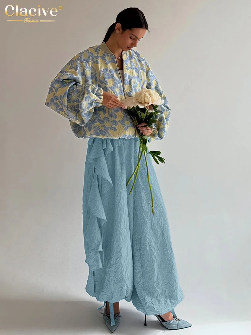 Clacive Fashion Loose Blue Women Pants 2025 Casual High Waist Wide Trousers Elegant Classic Solid Ruffles Pants Female Clothing
Clacive Fashion Loose Blue Women Pants 2025 Casual High Waist Wide Trousers Elegant Classic Solid Ruffles Pants Female Clothing