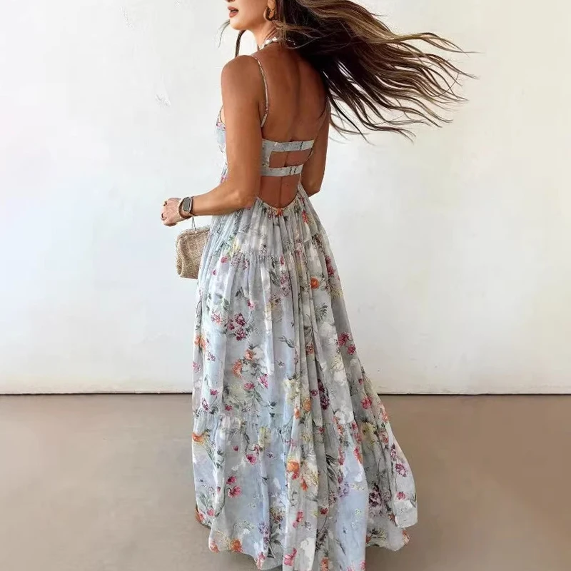 Lady Fashion Off Shoulder Pleated Beach Dress Casual Backless Suspender Bohemian Dresses Summer Vacation Sleeveless Long Dress
Lady Fashion Off Shoulder Pleated Beach Dress Casual Backless Suspender Bohemian Dresses Summer Vacation Sleeveless Long Dress