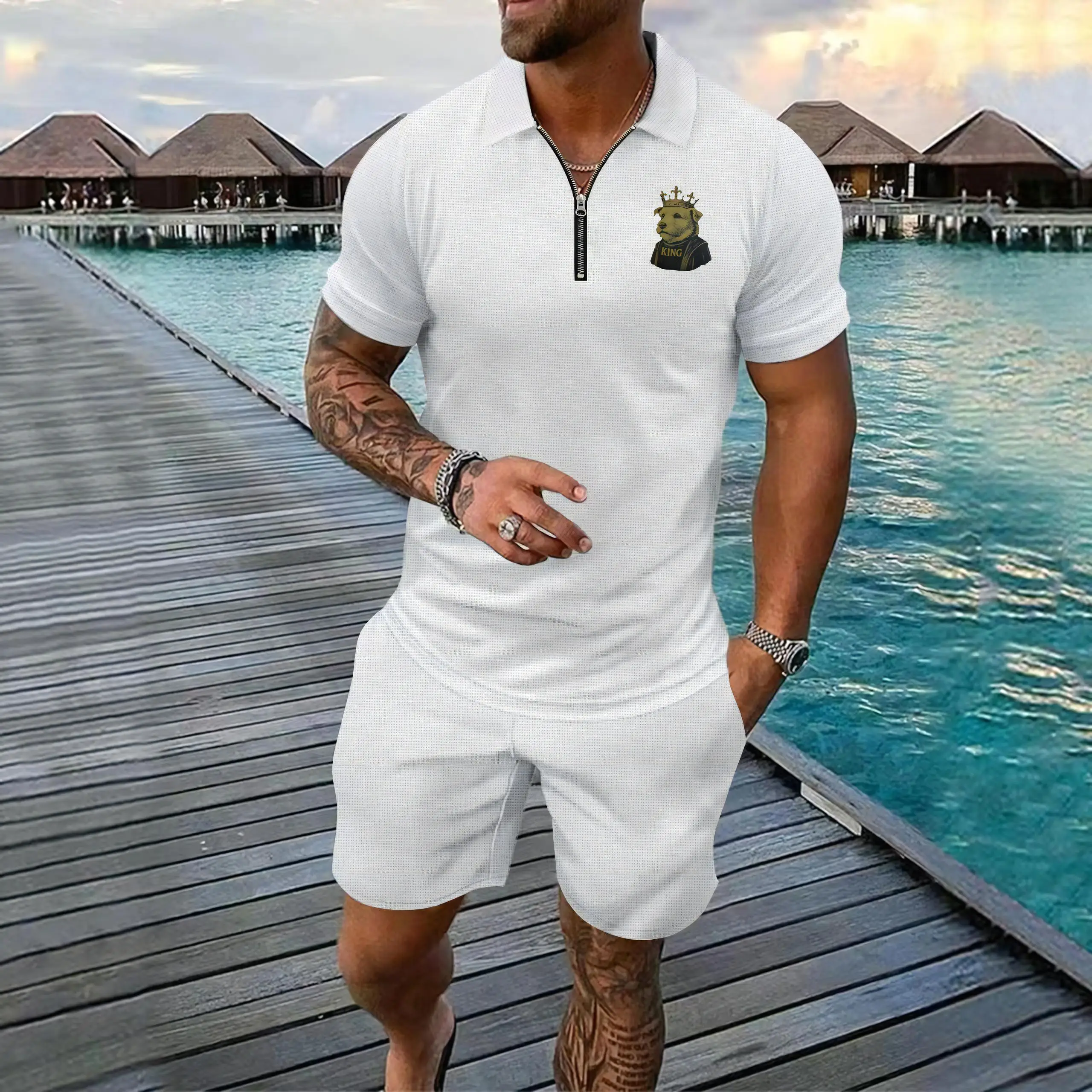 Popular Short Videos Pattern Men's Polo Sets King Of Dog Charles Golf Standing Collar Shirt Shorts Mens Polo Suits New Tracksuit
Popular Short Videos Pattern Men's Polo Sets King Of Dog Charles Golf Standing Collar Shirt Shorts Mens Polo Suits New Tracksuit