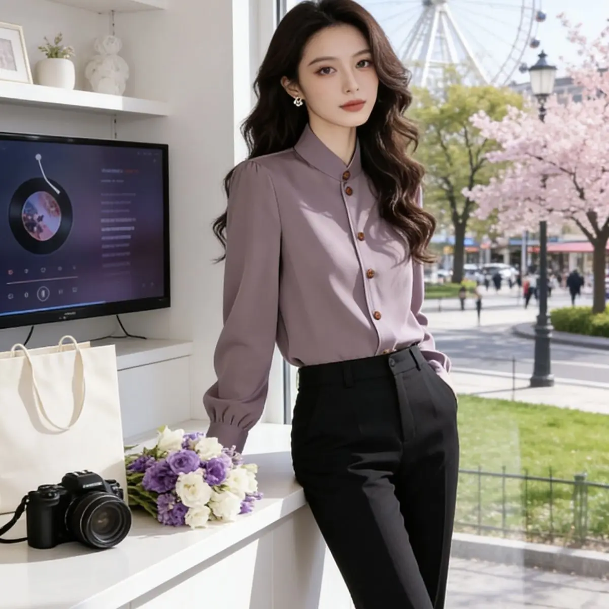 Elegant Stand Collar Long Sleeve Shirt Women's Professional Commute Top Pure Color Business Shirt Spring Autumn New Arrival
Elegant Stand Collar Long Sleeve Shirt Women's Professional Commute Top Pure Color Business Shirt Spring Autumn New Arrival