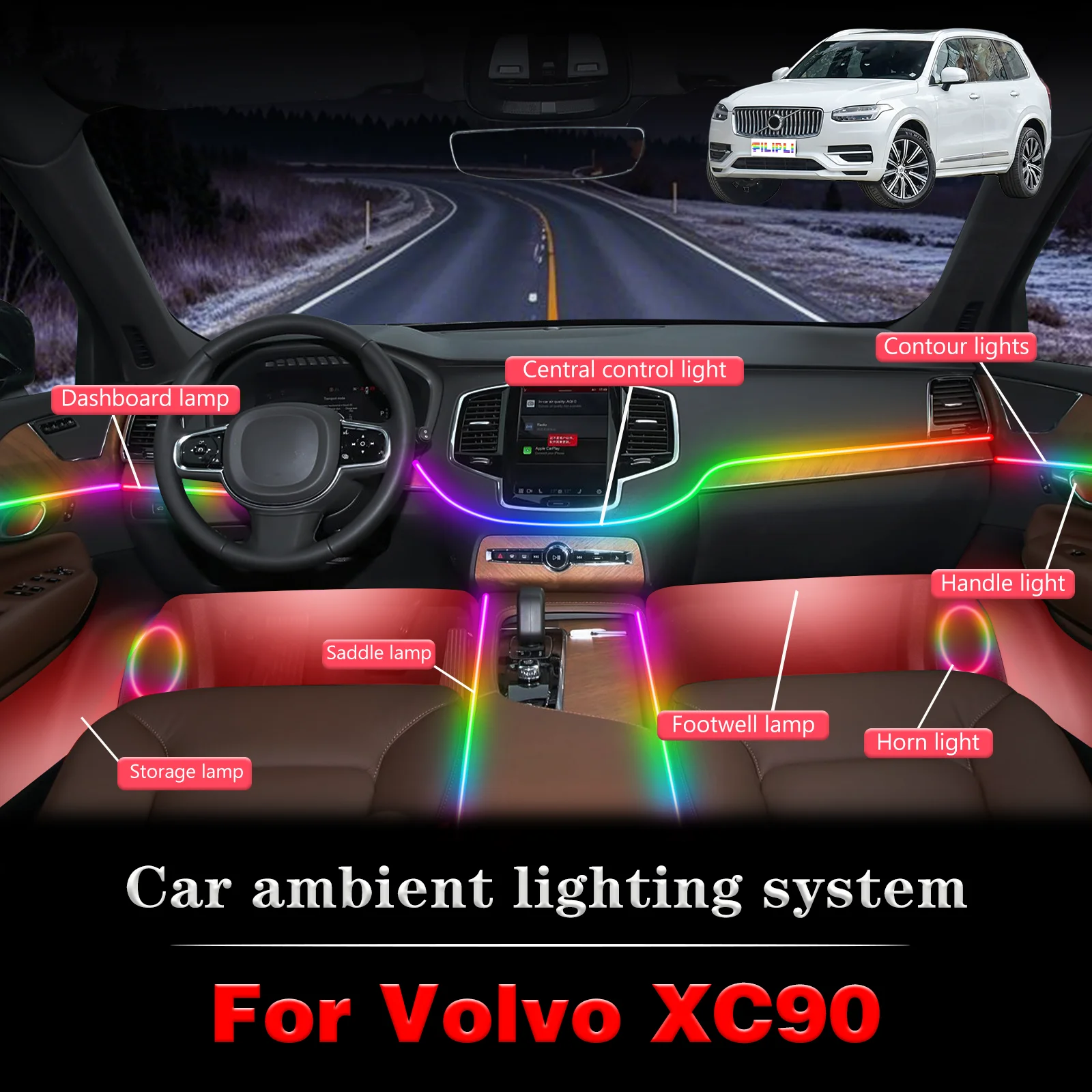 For Volvo XC90 Car Interior Ambient Light RGB 64-Color LED Smart Remote Control Energy Saving Lamp Set
For Volvo XC90 Car Interior Ambient Light RGB 64-Color LED Smart Remote Control Energy Saving Lamp Set