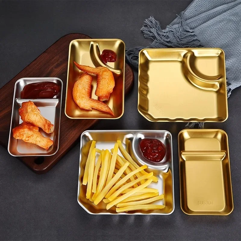 Stainless Steel Compartmentalized Snack Plate Gold Fried Chicken Sauce Dessert Bread Tray Silver with Vinegar Dish Rice Plates
Stainless Steel Compartmentalized Snack Plate Gold Fried Chicken Sauce Dessert Bread Tray Silver with Vinegar Dish Rice Plates