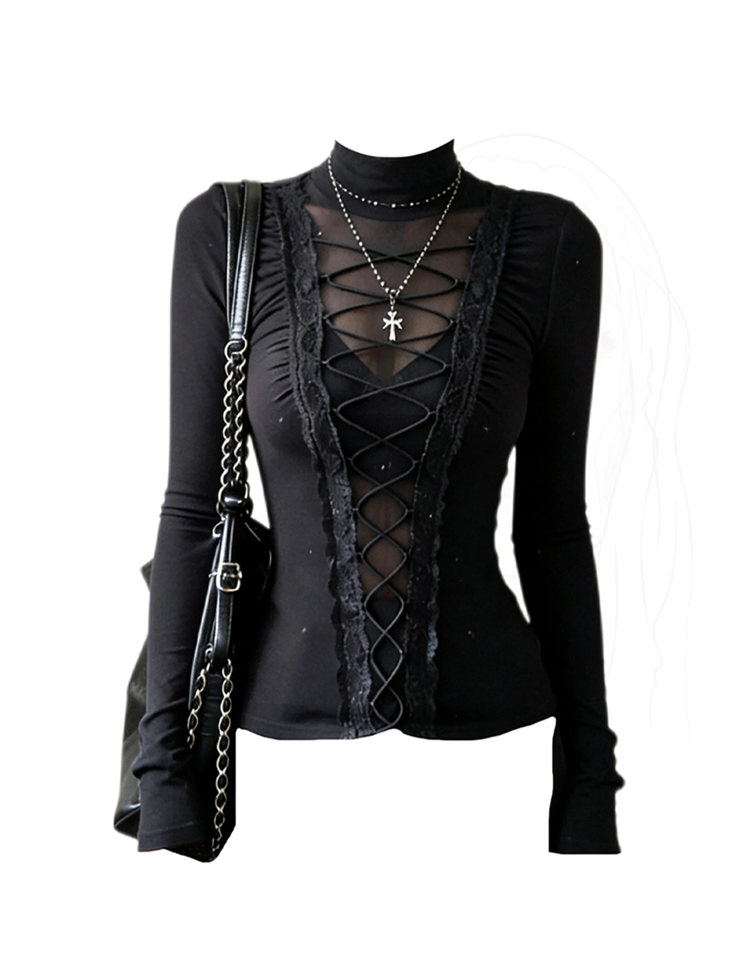 Женская черная готическая футболка Emo Y2k Gyaru, кружевная лоскутная футболка 2000-х годов, винтажная футболка большого размера с длинными рукавами, весна 2026
Женская черная готическая футболка Emo Y2k Gyaru, кружевная лоскутная футболка 2000-х годов, винтажная футболка большого размера с длинными рукавами, весна 2026