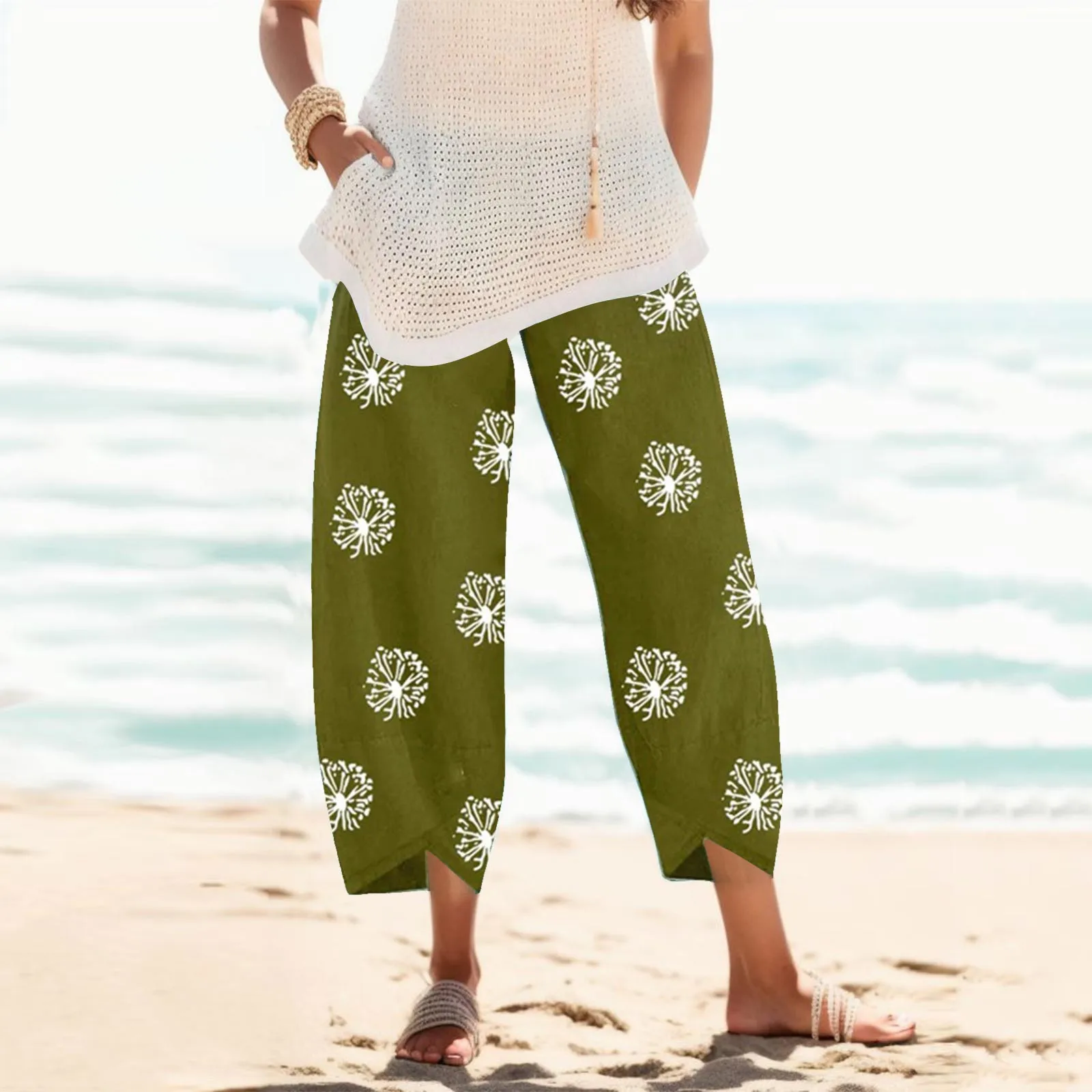Flowers Print Girdle Elastic Wide Leg Trousers Women Casual Loose Fit Lightweight Pants with Pocket Fashion Beach Trousers
Flowers Print Girdle Elastic Wide Leg Trousers Women Casual Loose Fit Lightweight Pants with Pocket Fashion Beach Trousers