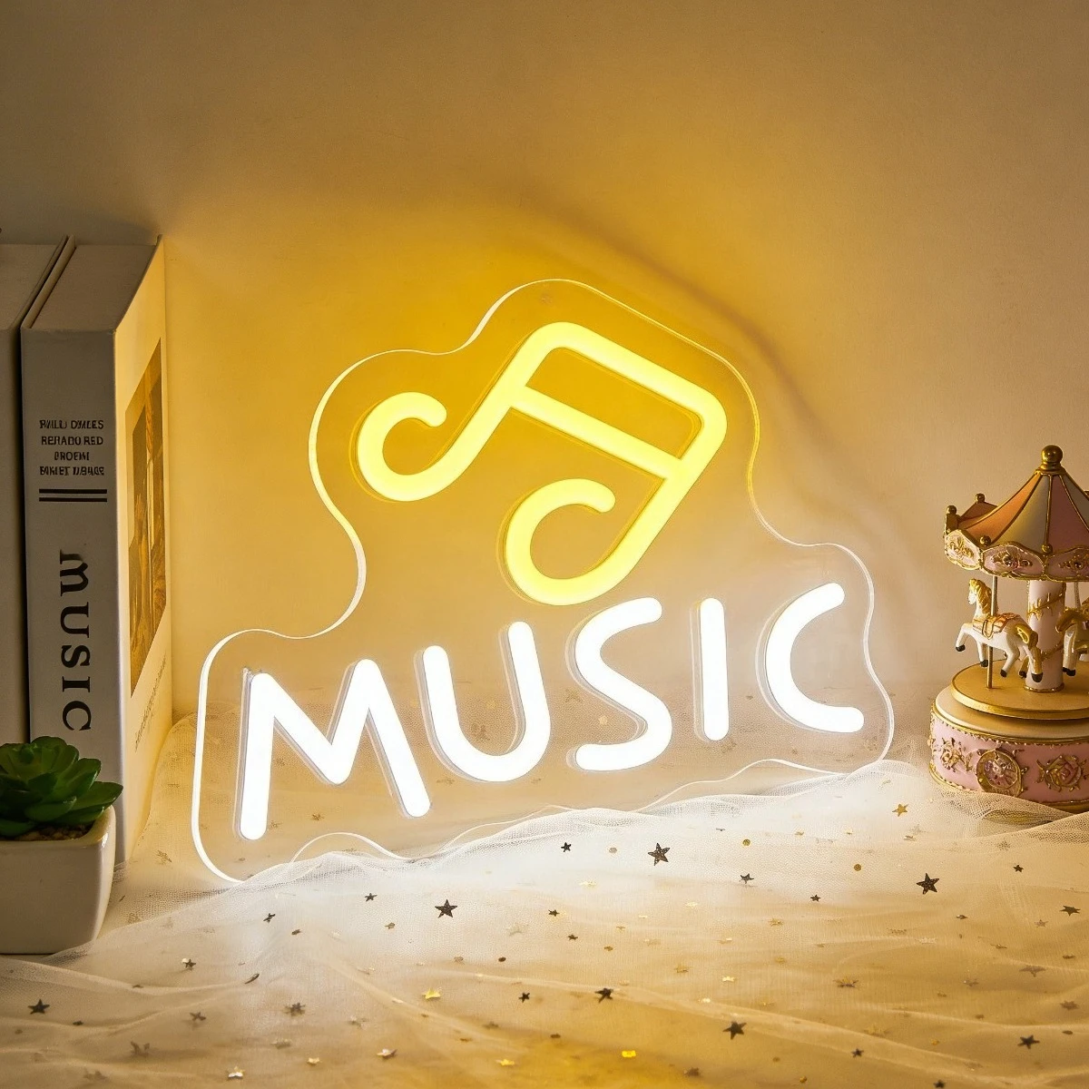 LED Neon Sign Music Note with MUSIC Text for Bedroom Home Decoration Romantic Lighting Gift for Music Lovers
LED Neon Sign Music Note with MUSIC Text for Bedroom Home Decoration Romantic Lighting Gift for Music Lovers