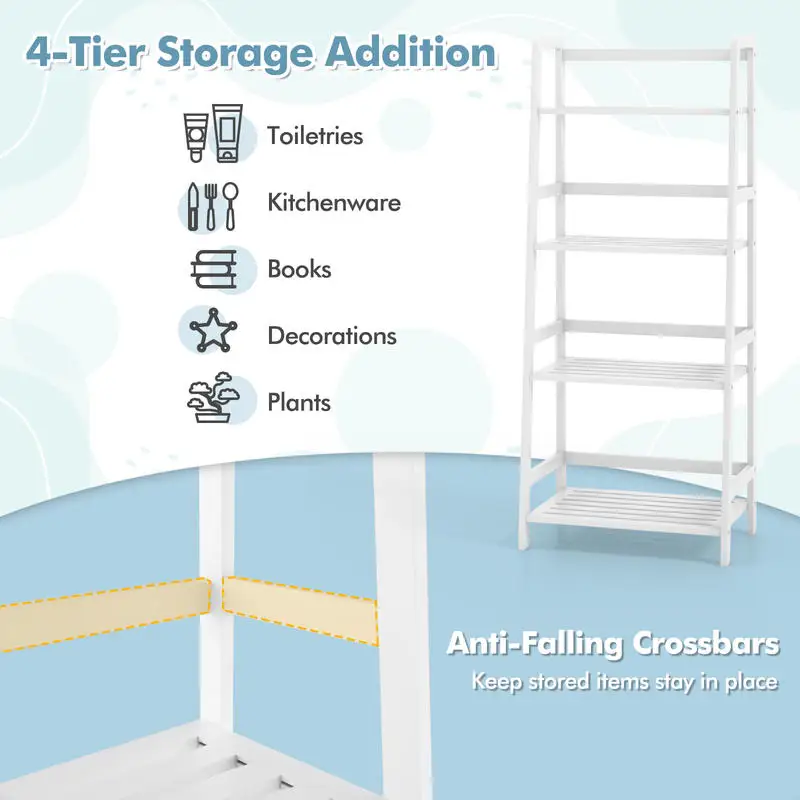 47.5 Inch 4-Tier Multifunctional Bamboo Bookcase Storage Stand Rack-White
47.5 Inch 4-Tier Multifunctional Bamboo Bookcase Storage Stand Rack-White