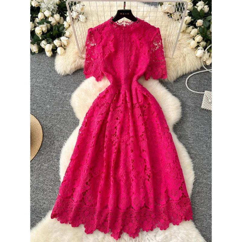 Vintage Elegant Heavy Craft Hollow Out Crochet Water-Soluble Lace Dress for Women French Style Waist-Cinching Slimming Short Sle
Vintage Elegant Heavy Craft Hollow Out Crochet Water-Soluble Lace Dress for Women French Style Waist-Cinching Slimming Short Sle