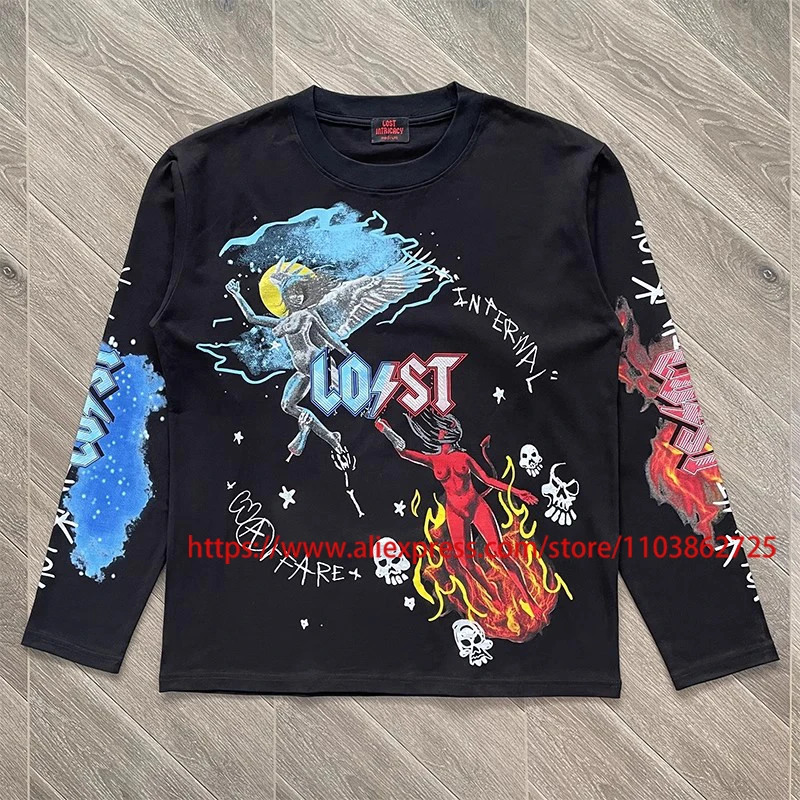 25SS винтажная стираная футболка Lost Intricity с длинным рукавом и принтом ангела High Street, повседневная мужская и женская футболка Lost Intricity
25SS винтажная стираная футболка Lost Intricity с длинным рукавом и принтом ангела High Street, повседневная мужская и женская футболка Lost Intricity