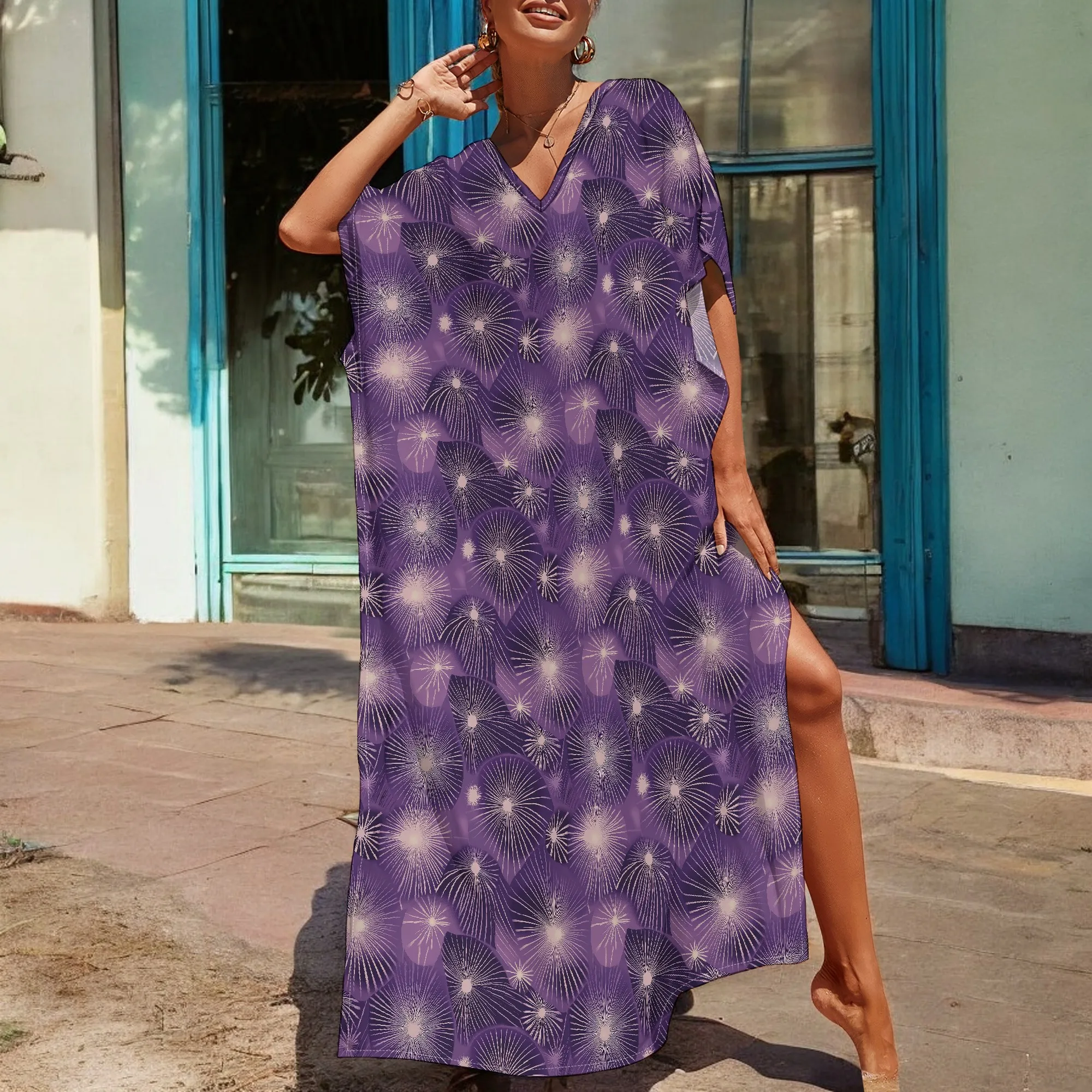 Purple Starry Pattern Kaftan Dress S-3XL Afro Style V-Neck Loose Gown for Summer Vacation or Art Festival
Purple Starry Pattern Kaftan Dress S-3XL Afro Style V-Neck Loose Gown for Summer Vacation or Art Festival
