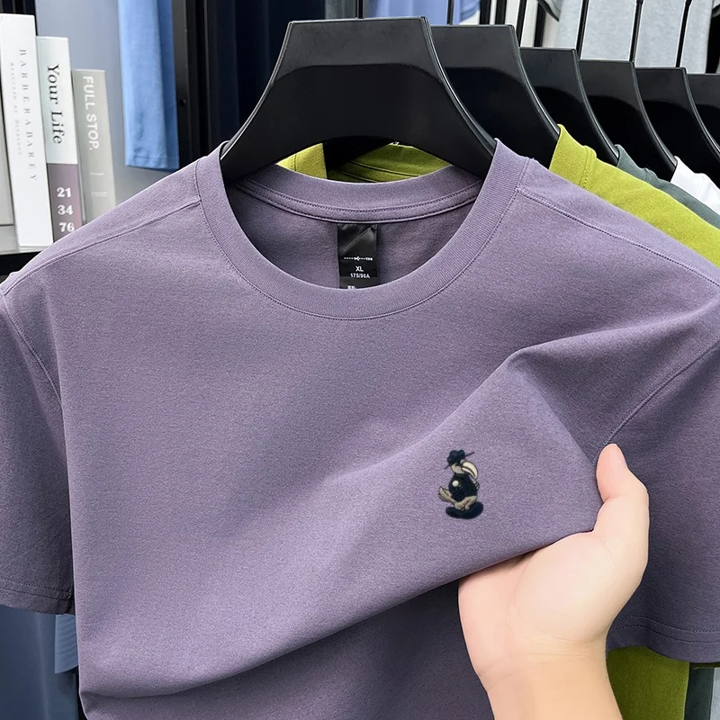 High end men's fashion short sleeve T-shirt brand luxury cartoon animal embroidery new breathable round neck casual summer top
High end men's fashion short sleeve T-shirt brand luxury cartoon animal embroidery new breathable round neck casual summer top