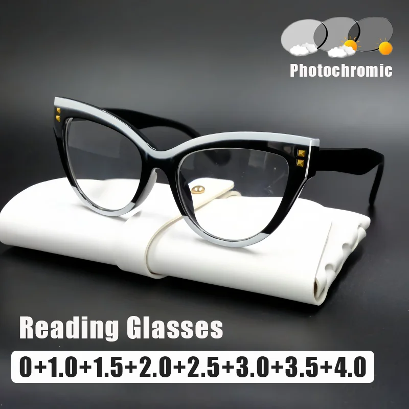 Women's INS Style Photochromic Presbyopia Glasses Fashion Multicolour Cat Eye Rivet Eyeglasses Anti Blue Light Reading Glasses
Women's INS Style Photochromic Presbyopia Glasses Fashion Multicolour Cat Eye Rivet Eyeglasses Anti Blue Light Reading Glasses
