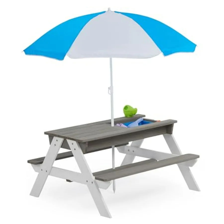 3 in 1 Convertible Sand and Water Table with Umbrella Picnic Table for Outdoor Backyard Patio Play in Blue Plastic with Dual Fu
3 in 1 Convertible Sand and Water Table with Umbrella Picnic Table for Outdoor Backyard Patio Play in Blue Plastic with Dual Fu