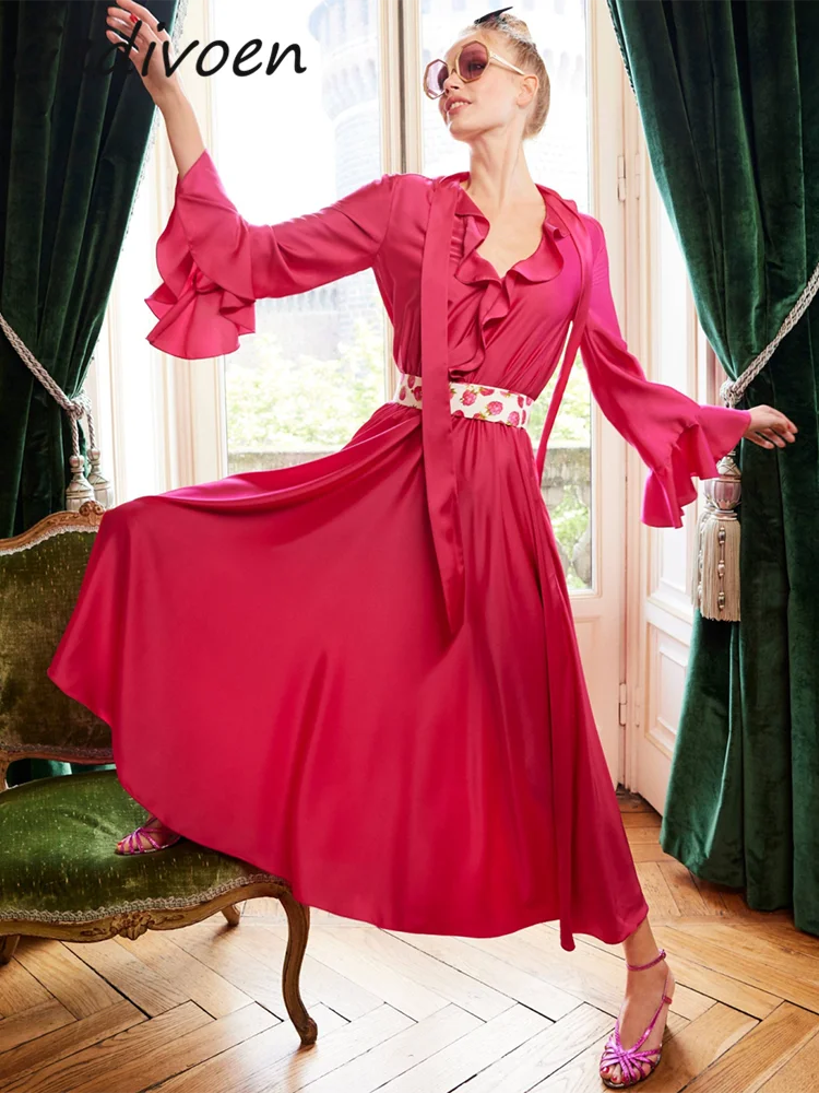Gedivoen Autumn Fashion Designer Red Vintage Party Dress Women's V Neck Long Sleeve Ruffle Sashes Gathered Waist Slim Long Dress
Gedivoen Autumn Fashion Designer Red Vintage Party Dress Women's V Neck Long Sleeve Ruffle Sashes Gathered Waist Slim Long Dress