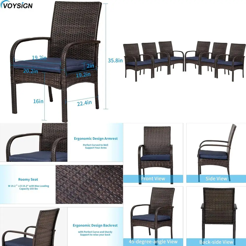 Outdoor Wicker Patio Dining Chairs with Removable Cushions, Set of 6
Outdoor Wicker Patio Dining Chairs with Removable Cushions, Set of 6