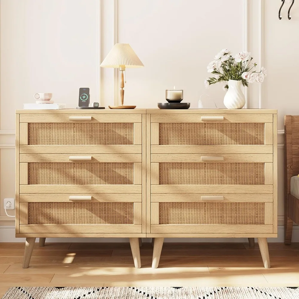 Set of 2 Rattan Nightstand with Charging Station, Night Stand with 6 Drawers, 28.5 Inch Bedside End Table for Bedroom
Set of 2 Rattan Nightstand with Charging Station, Night Stand with 6 Drawers, 28.5 Inch Bedside End Table for Bedroom