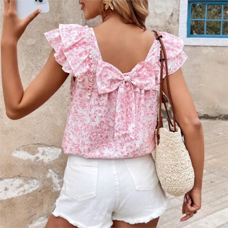 2025 Summer Back Bow Floral Printed Ruffles T Shirt Women Square Neck Short Sleeve Slim Casual Versatile Sweet Girl Blouses
2025 Summer Back Bow Floral Printed Ruffles T Shirt Women Square Neck Short Sleeve Slim Casual Versatile Sweet Girl Blouses