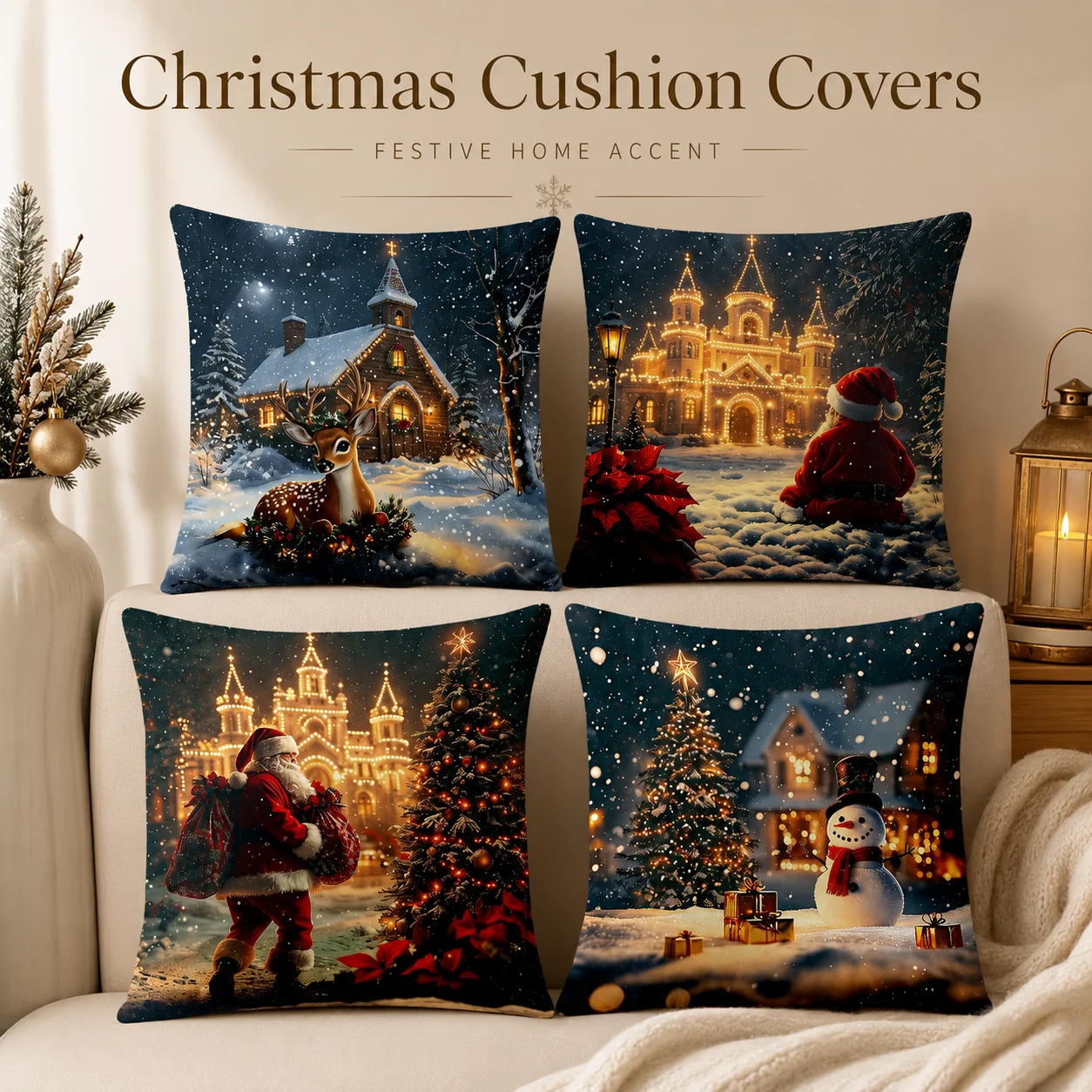 4 Pcs Christmas Cushion Covers 2D Flat Printed Peach Skin Snowman Santa Coussin Room Decor Holiday Sofa Pillowcase Set
4 Pcs Christmas Cushion Covers 2D Flat Printed Peach Skin Snowman Santa Coussin Room Decor Holiday Sofa Pillowcase Set