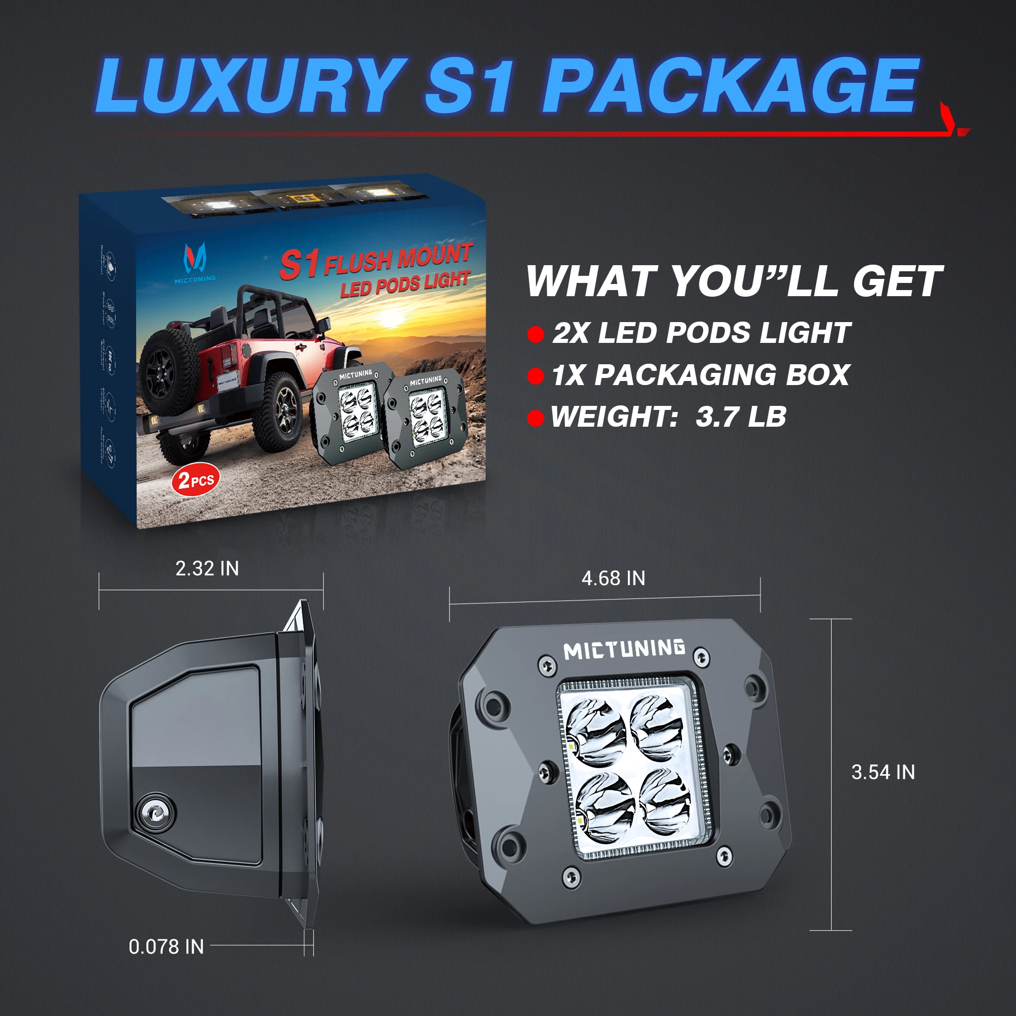 MICTUNING S1 Flush Mount Amber Led Pods Light Car LED Light Bar Offroad 4x4 Spotlights Fog Lamps with Amber Marker Light 2Pcs
MICTUNING S1 Flush Mount Amber Led Pods Light Car LED Light Bar Offroad 4x4 Spotlights Fog Lamps with Amber Marker Light 2Pcs