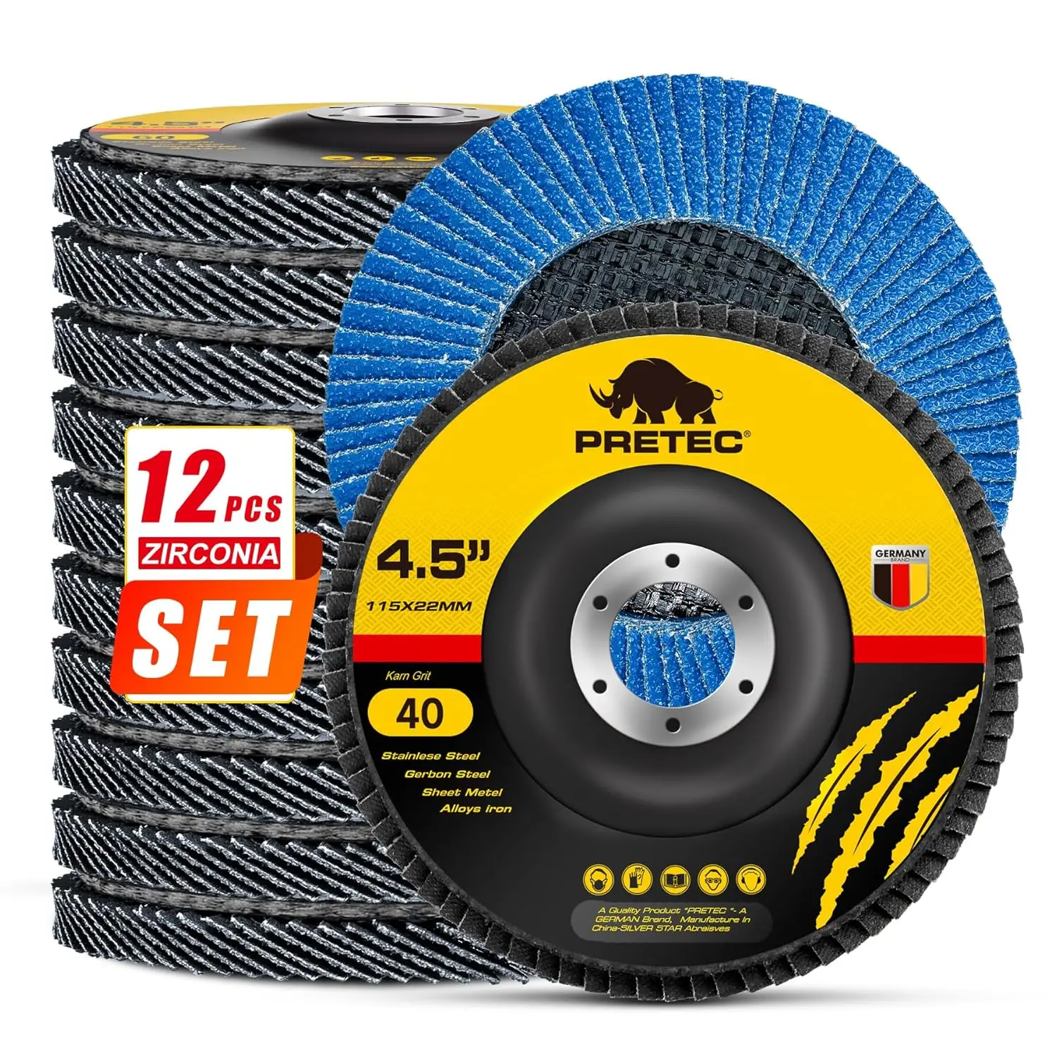 12 Pcs 4.5" Flap Discs 40 Grit for Angle Grinder, Zirconia Type 27 for Grinding, Rust Removal & Finishing
12 Pcs 4.5" Flap Discs 40 Grit for Angle Grinder, Zirconia Type 27 for Grinding, Rust Removal & Finishing