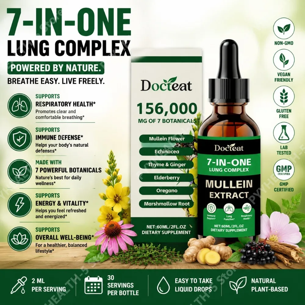 Docteat 7-in-1 Lung Complex Drops 60 Ml Net Dropper, 1 Ml Serving, with Mullein Elderberry Marshmallow, Airway Comfort Support
Docteat 7-in-1 Lung Complex Drops 60 Ml Net Dropper, 1 Ml Serving, with Mullein Elderberry Marshmallow, Airway Comfort Support