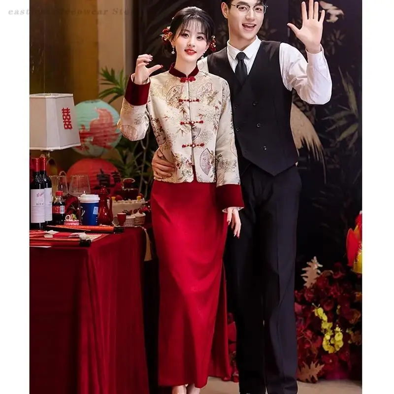 Cheongsam Set New Chinese Style Bridal Tang Dress Wedding Engagement Retro Jacket Slimming Gown Burgundy Elegant Novelty Qipao
Cheongsam Set New Chinese Style Bridal Tang Dress Wedding Engagement Retro Jacket Slimming Gown Burgundy Elegant Novelty Qipao