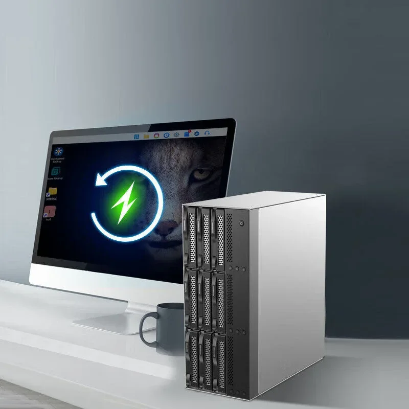 Small Hard Drive Enclosure, 9-Bay Network Storage Device, Dual 2.5 GbE Ports (Hard Drives Not Included), 10 Gbps Bandwidth, USB
Small Hard Drive Enclosure, 9-Bay Network Storage Device, Dual 2.5 GbE Ports (Hard Drives Not Included), 10 Gbps Bandwidth, USB