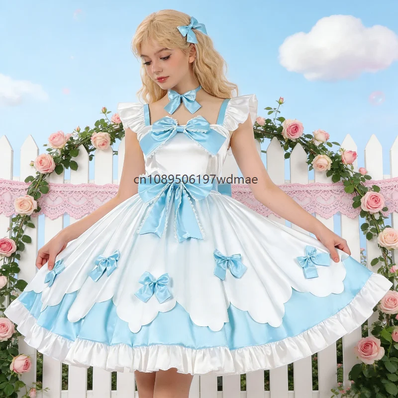 Sweet Lolita Dress Women Blue White Ruffle Bow Princess Skirt Square Collar Flying Sleeves Mädchen Party Cosplay Satge Costume
Sweet Lolita Dress Women Blue White Ruffle Bow Princess Skirt Square Collar Flying Sleeves Mädchen Party Cosplay Satge Costume