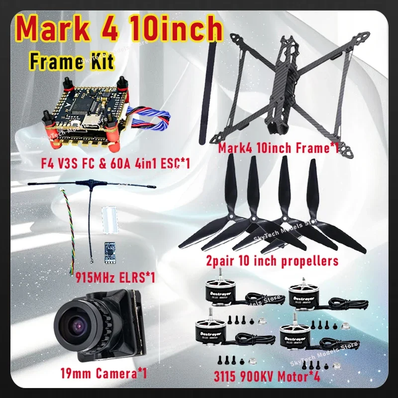 Mark4 V2 10inch FPV Frame Combo Set &F405 V3S FC, 60A 4-in-1 ESC, 3115 900KV Motor, Propeller & ELRS for RC FPV Freestyle Racing
Mark4 V2 10inch FPV Frame Combo Set &F405 V3S FC, 60A 4-in-1 ESC, 3115 900KV Motor, Propeller & ELRS for RC FPV Freestyle Racing