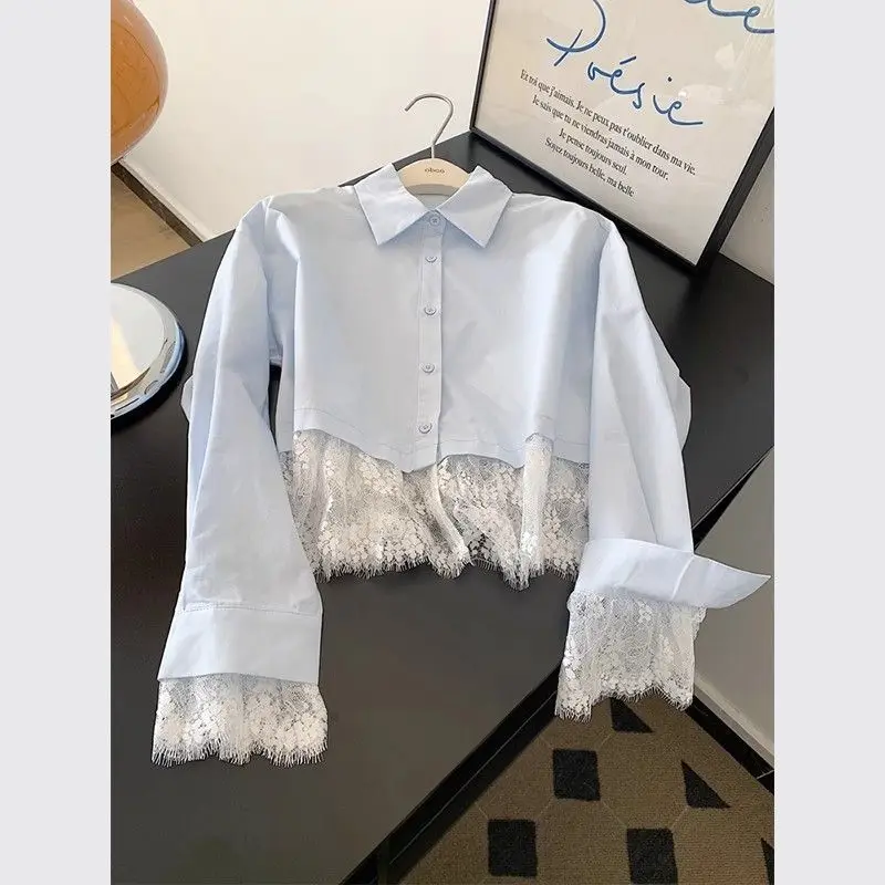 Blue Shirt for Women Short Design Top Lace Hem Inner Wear Temperament 2025 Spring
Blue Shirt for Women Short Design Top Lace Hem Inner Wear Temperament 2025 Spring