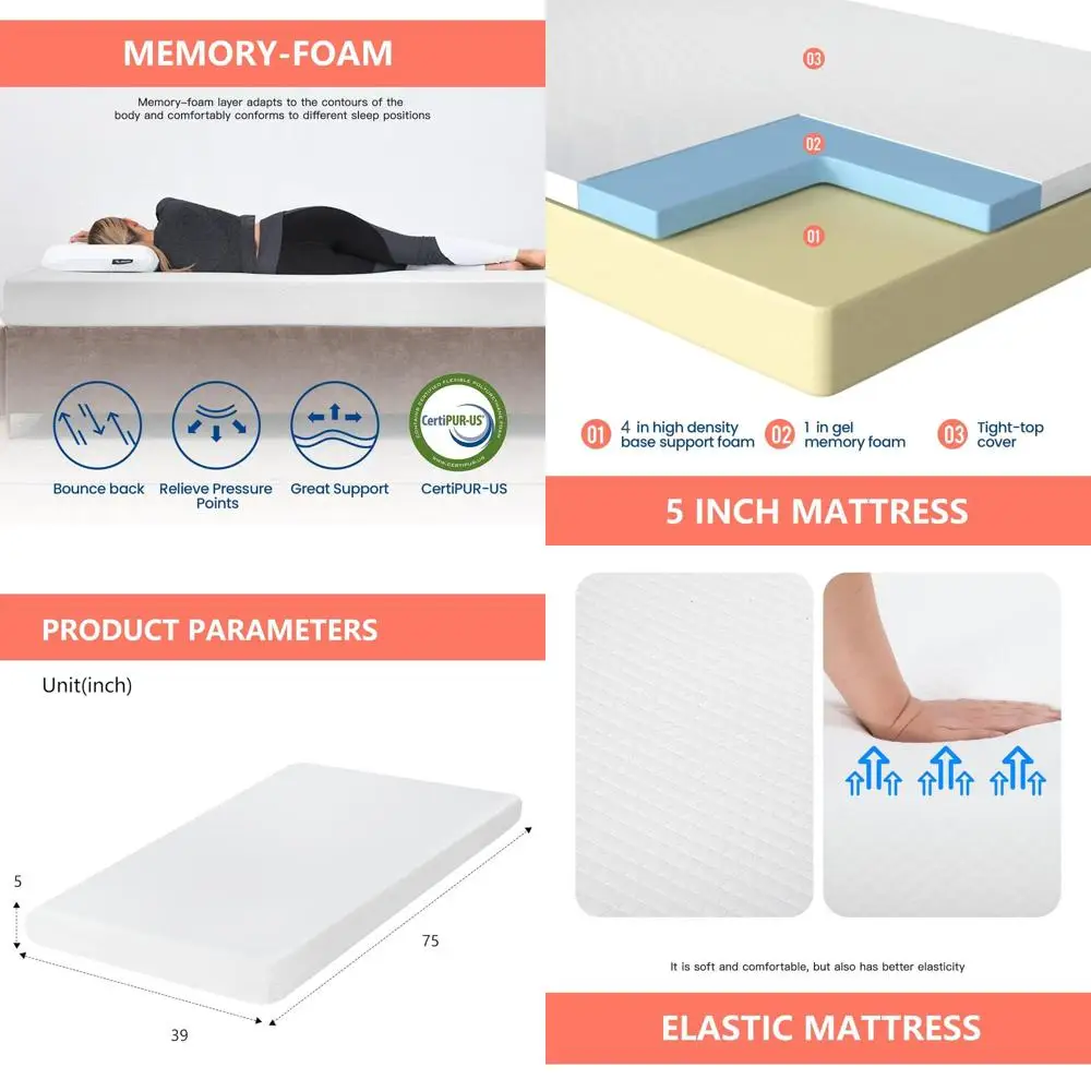 5 Dual Gel Memory Foam Mattress - Medium Firm, White, Certified, Cooling, Washable Cover
5 Dual Gel Memory Foam Mattress - Medium Firm, White, Certified, Cooling, Washable Cover