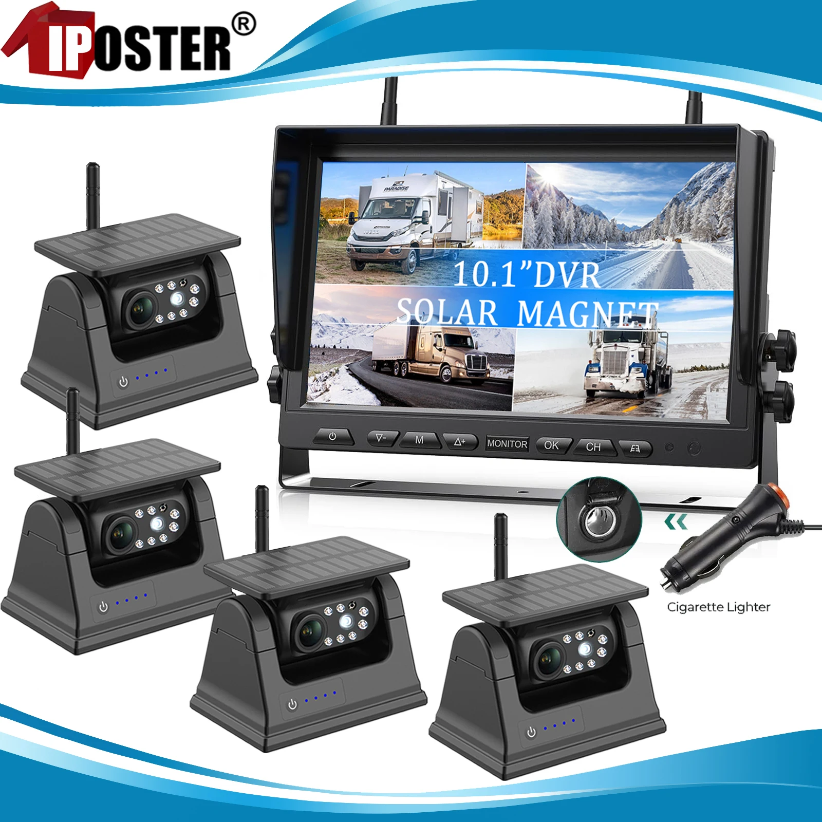 iPoster Digital Wireless 10.1 Inch IPS Screen QUAD Monitor DVR Video Recording+Solar Panel Magnetic Base Rear View Camera Truck
iPoster Digital Wireless 10.1 Inch IPS Screen QUAD Monitor DVR Video Recording+Solar Panel Magnetic Base Rear View Camera Truck
